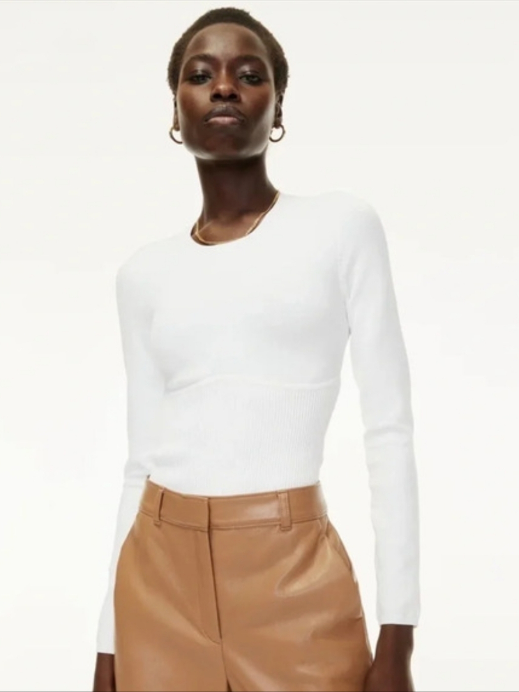 Aritzia Babaton Sculpt Knit Empire Sweater In White Medium